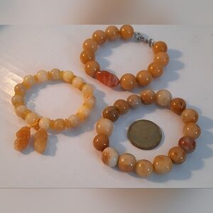 3 Yellow Orange Jade Beaded Bracelets For Protection And  Prosperity